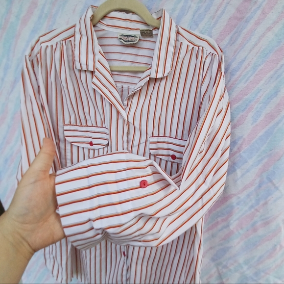 Vintage Separate Issue White Button-down with Orange and Yellow Stripes - Picture 4 of 9